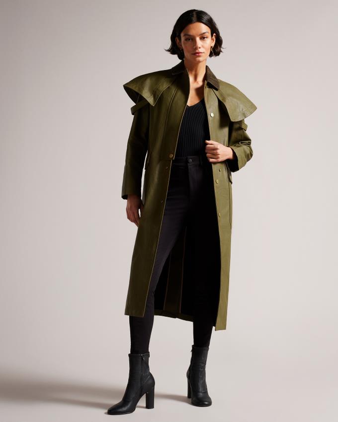 Manteau Ted Baker Waxed Canvas Riding With Cape Vert Foncé Femme | NCI-09791379